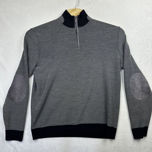 Enrico Rossini Wool Blend 1/4 Quarter Zip Men’s XL Sweater Elbow Patches Gray - Picture 1 of 16